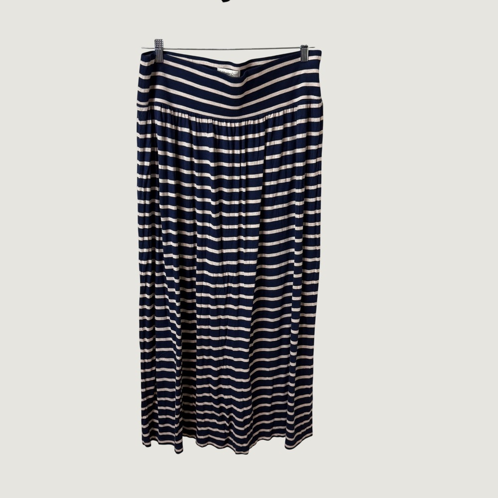 Coldwater Creek Maxi Skirt XL 16 Navy Blue Striped Coastal Nautical Boho Long